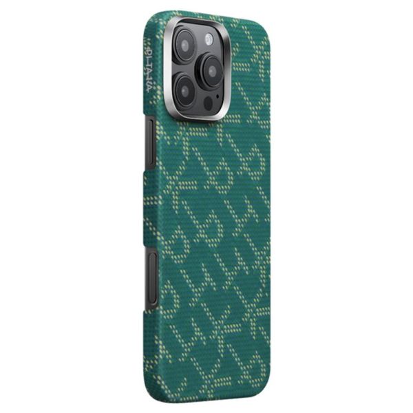 Карбоновий тонкий чохол Pitaka Tactile Woven Case PTK Classic Monogram Gold Green для iPhone 16 Pro (KI1601PTK)