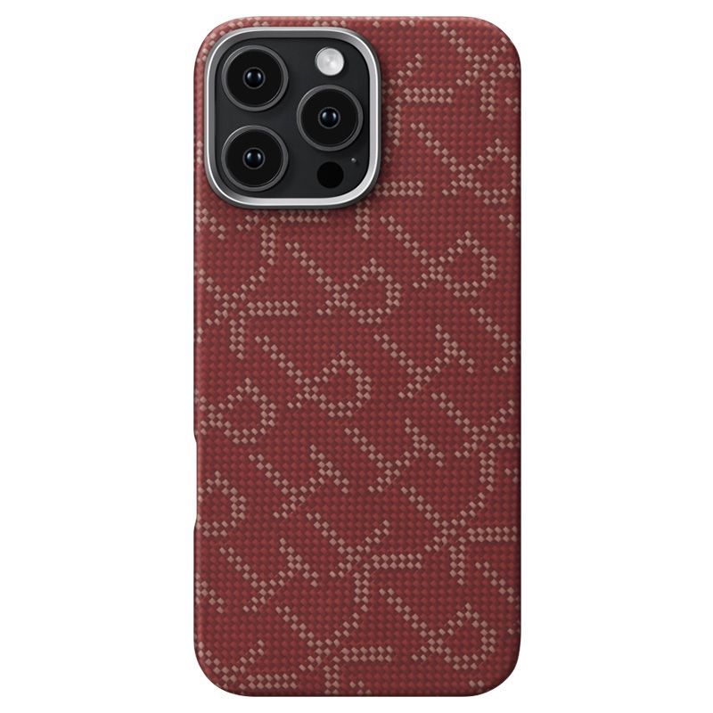 Карбоновий тонкий чохол Pitaka Tactile Woven Case PTK Classic Monogram Gold Red для iPhone 16 Pro Max (KI1602PTKP)