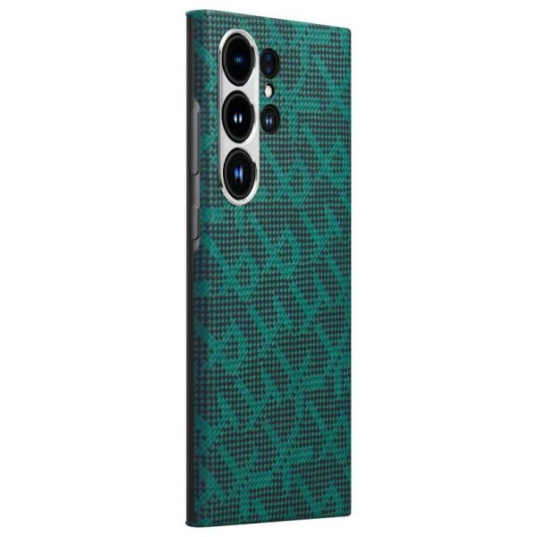 Карбоновий тонкий чохол Pitaka Monogram Dark Green для Samsung Galaxy S24 Ultra