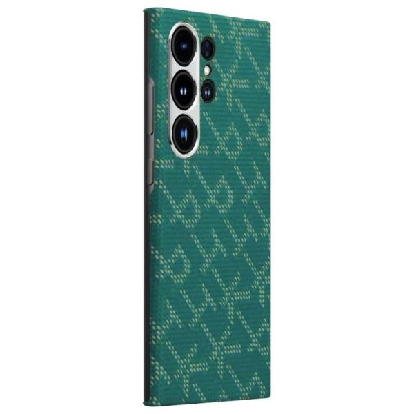 Карбоновий тонкий чохол Pitaka Monogram Gold/Green для Samsung Galaxy S24 Ultra
