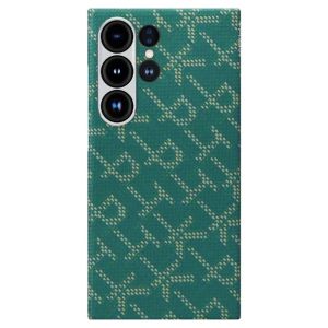 Карбоновий тонкий чохол Pitaka Monogram Gold/Green для Samsung Galaxy S24 Ultra