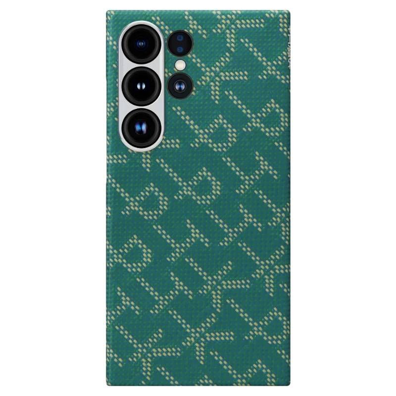 Карбоновий тонкий чохол Pitaka Monogram Gold/Green для Samsung Galaxy S24 Ultra