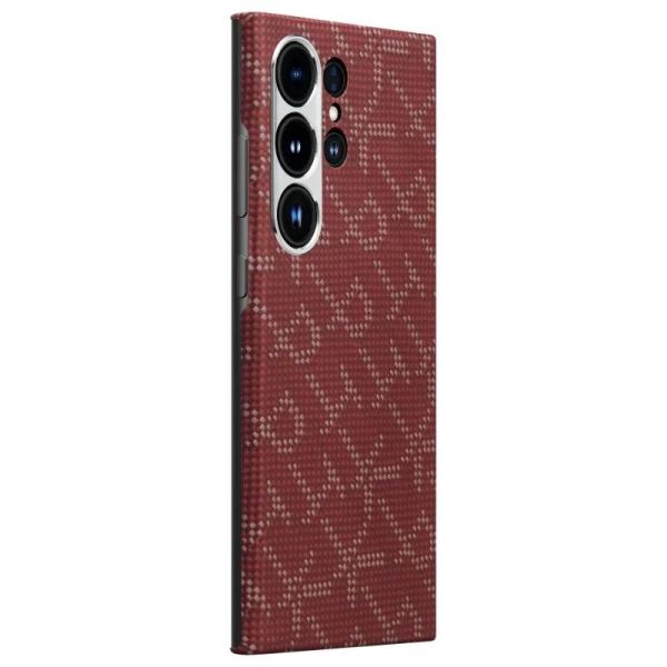Карбоновий тонкий чохол Pitaka Monogram Gold/Red для Samsung Galaxy S24 Ultra