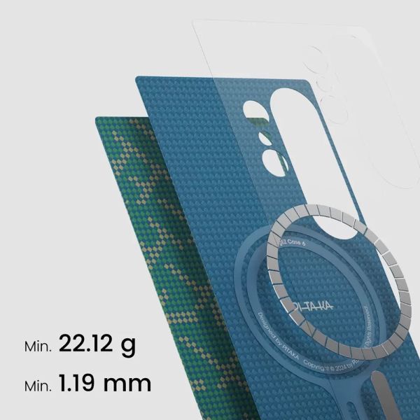 Карбоновий тонкий чохол Pitaka Monogram Gold/Green для Samsung Galaxy S24 Ultra