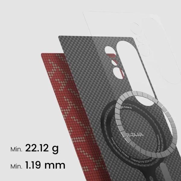Карбоновий тонкий чохол Pitaka Monogram Gold/Red для Samsung Galaxy S24 Ultra